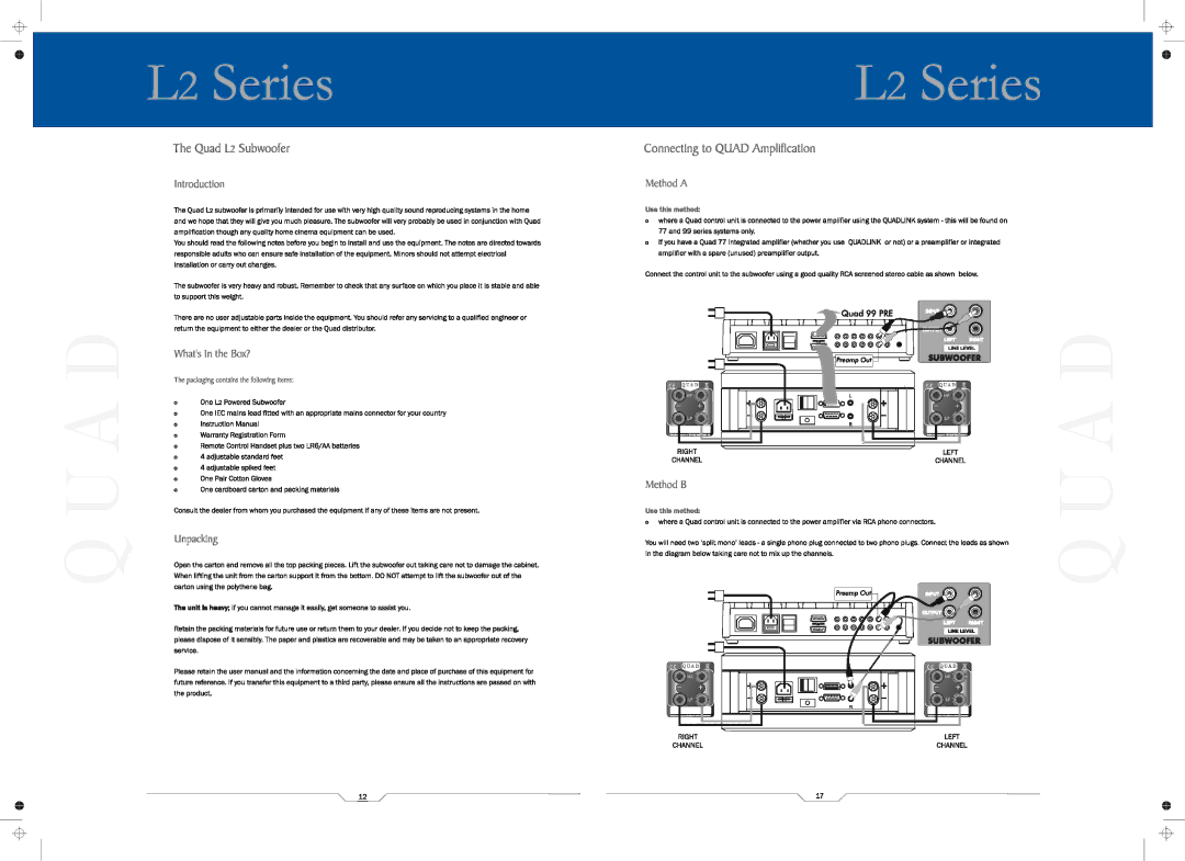 QUAD 12L2, L2 SUB, L2 CENTRE, 21L2, 11L2, 9L2, 22L2 manual 