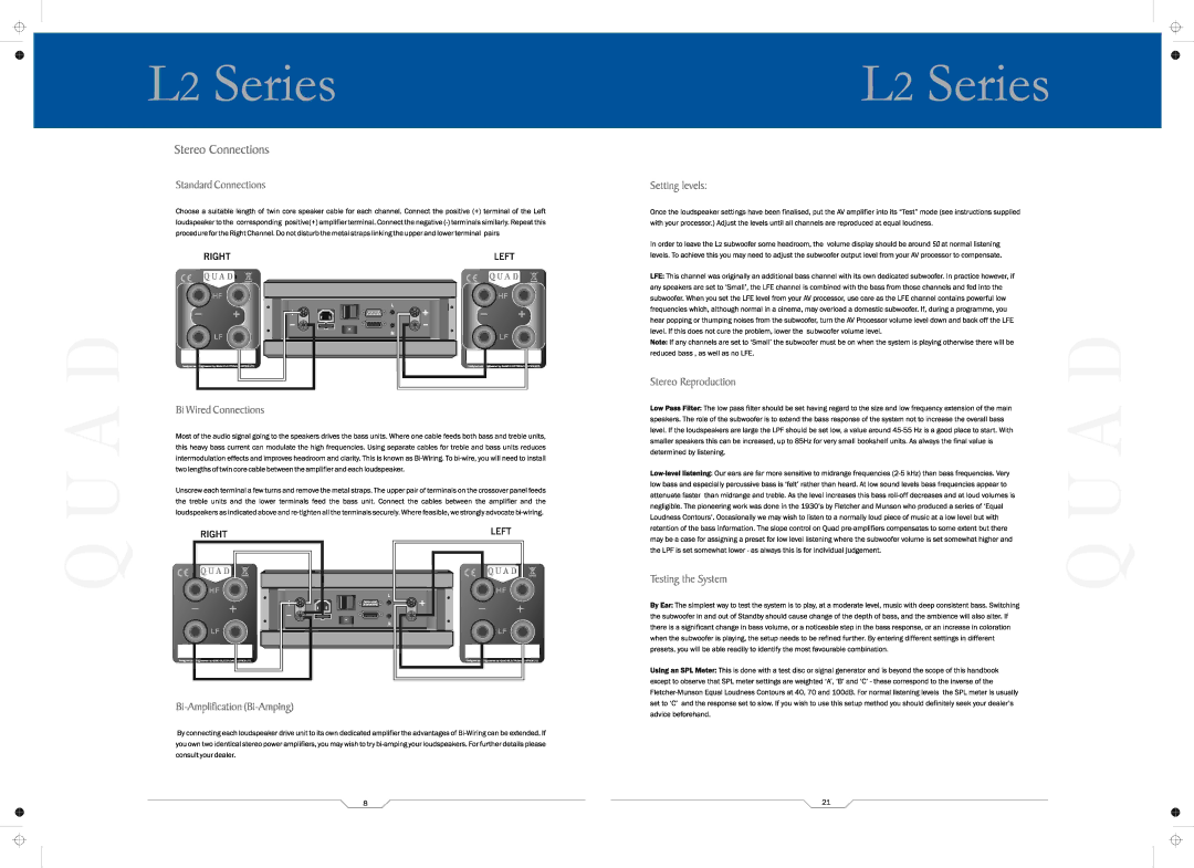 QUAD 22L2, L2 SUB, L2 CENTRE, 21L2, 11L2, 12L2, 9L2 manual 