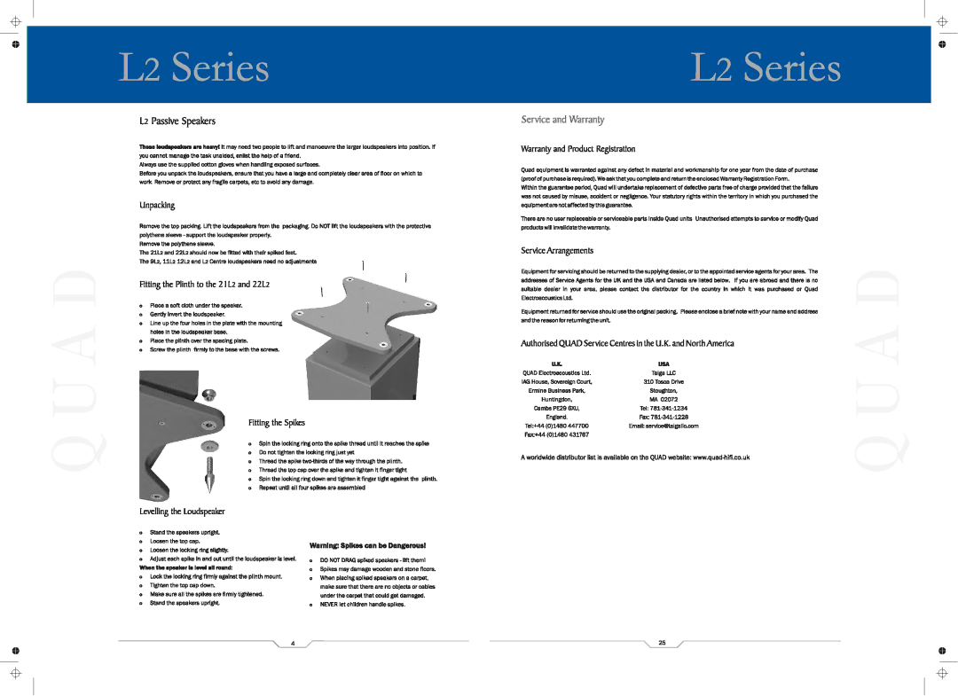 QUAD L2 CENTRE, L2 SUB, 21L2, 11L2, 12L2, 9L2, 22L2 manual 