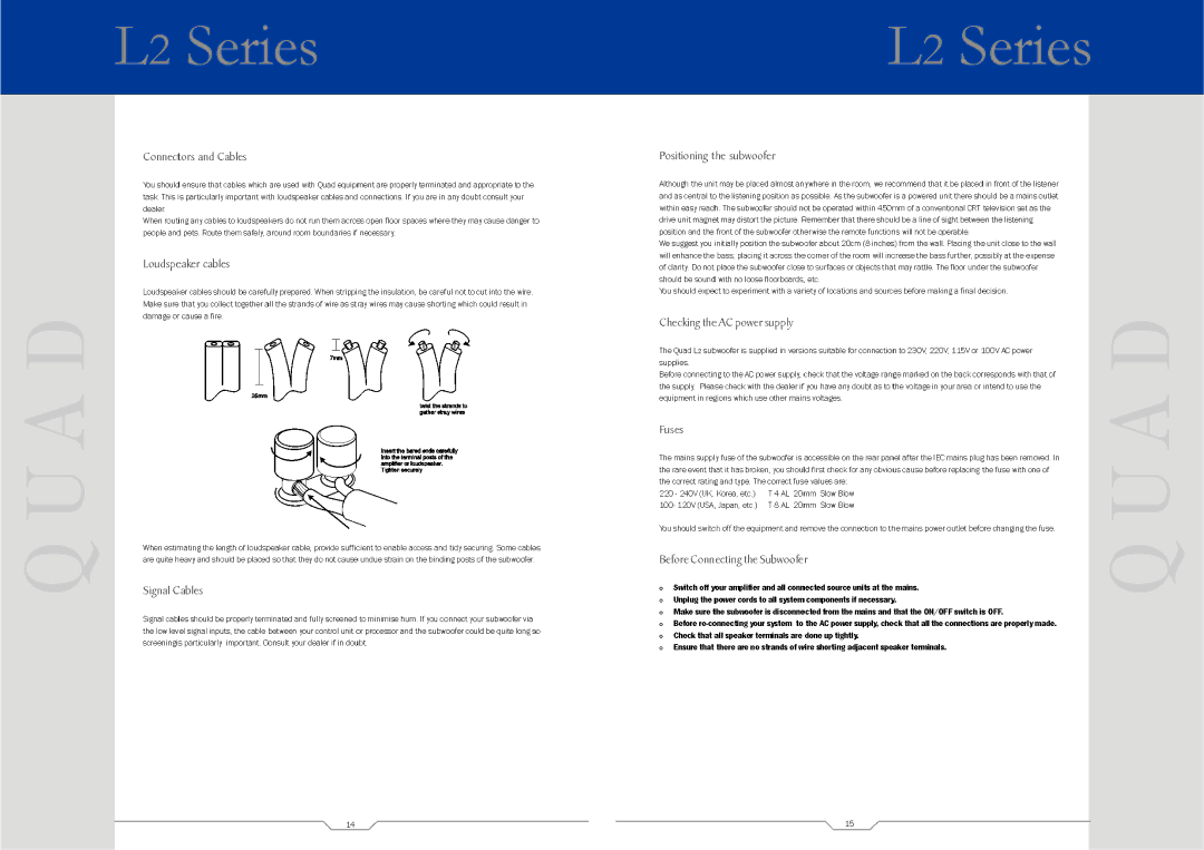 QUAD 9L2, L2 SUB, L2 CENTRE, 21L2, 22L2 manual 