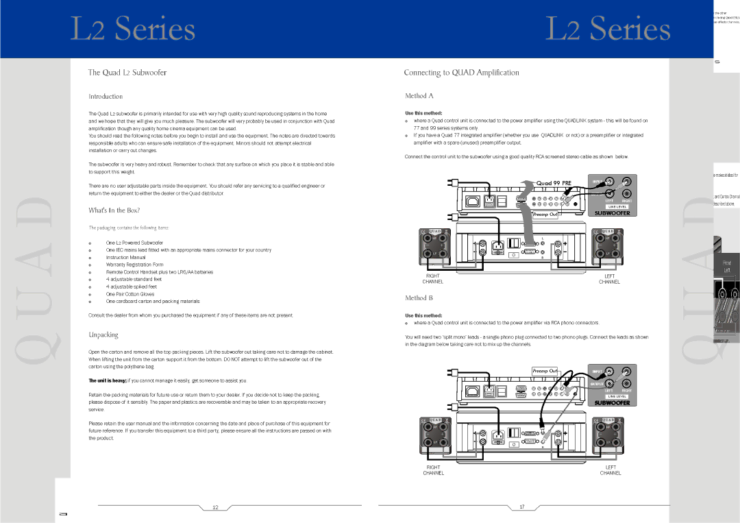 QUAD 22L2, L2 SUB, L2 CENTRE, 21L2, 9L2 manual 