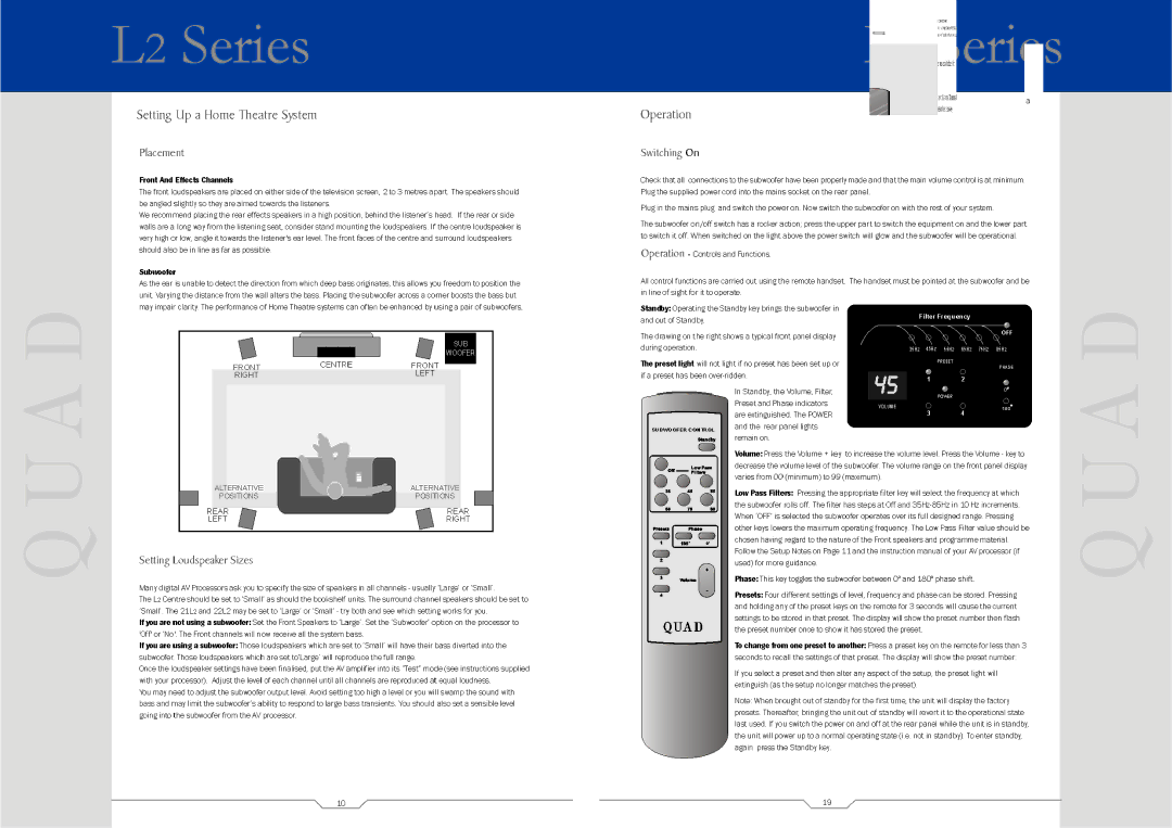 QUAD L2 SUB, L2 CENTRE, 21L2, 9L2, 22L2 manual 