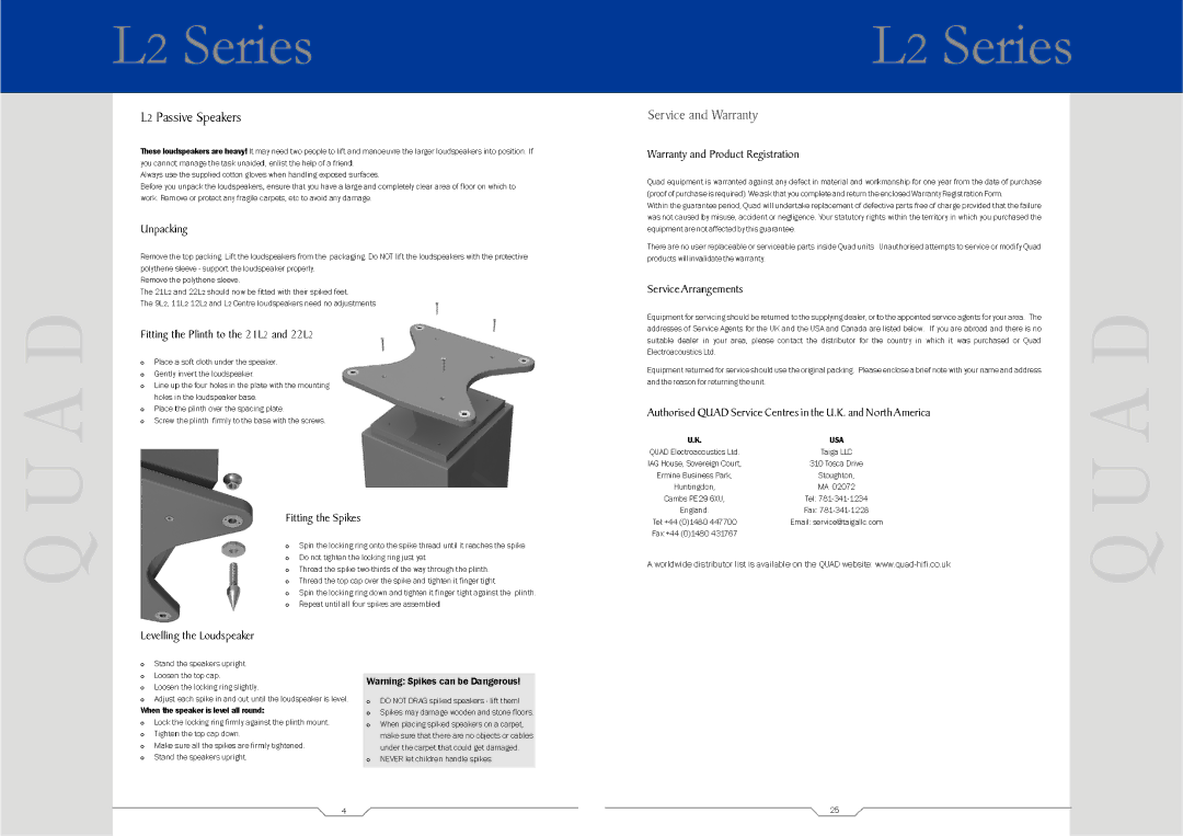 QUAD L2 CENTRE, L2 SUB, 21L2, 9L2, 22L2 manual 