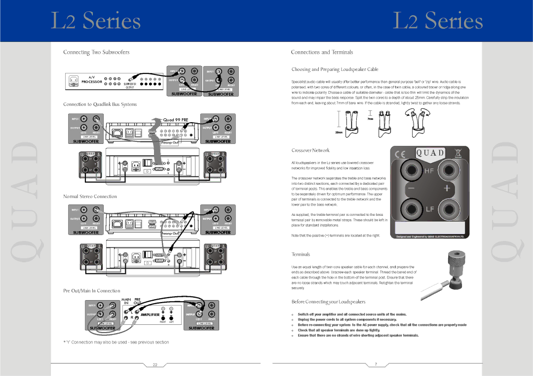 QUAD L2 SUB, L2 CENTRE, 21L2, 9L2, 22L2 manual 