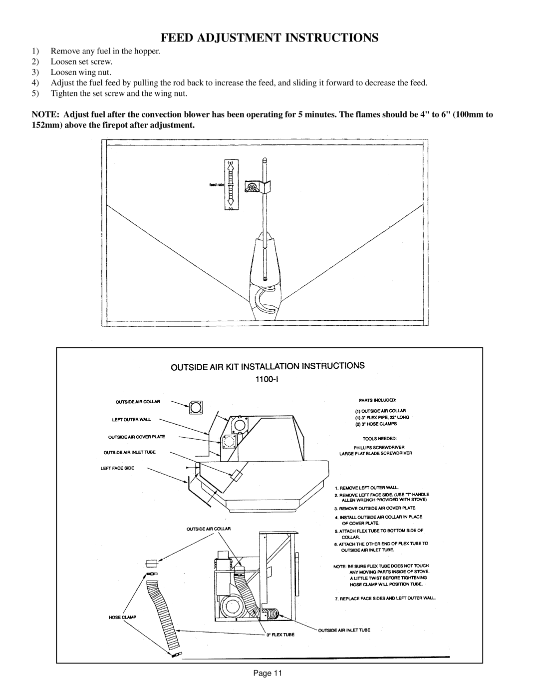 Quadra-Fire 1100-I owner manual Feed Adjustment Instructions 