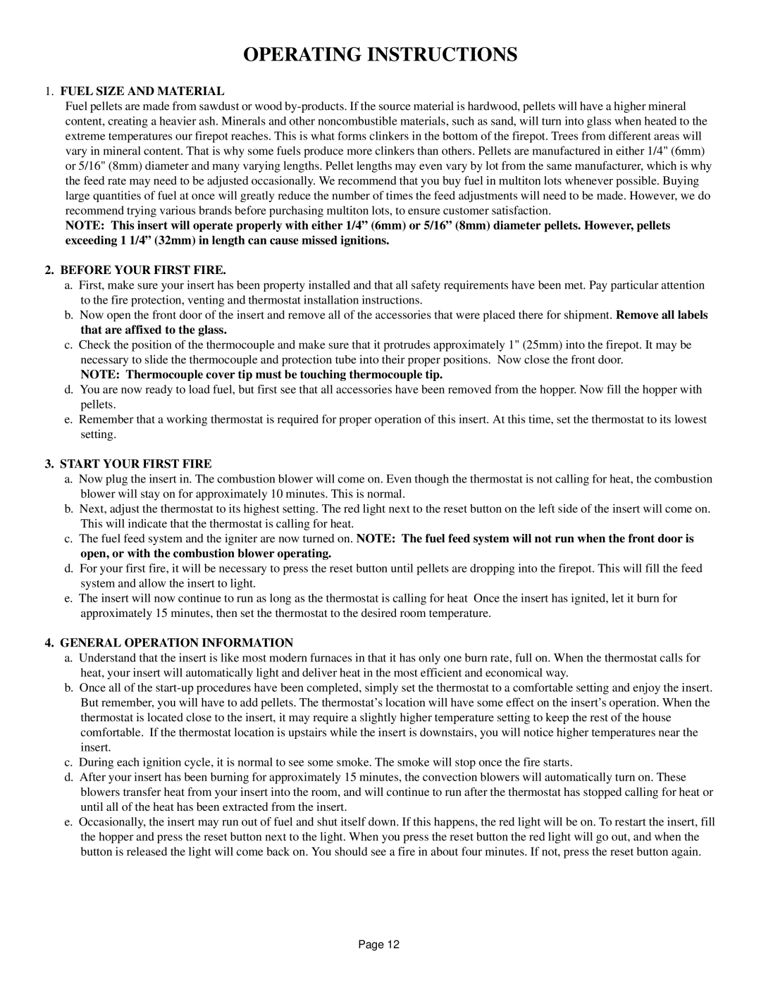 Quadra-Fire 1100-I Operating Instructions, Fuel Size and Material, Before Your First Fire, Start Your First Fire 