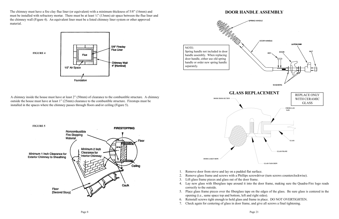 Quadra-Fire 1900 owner manual Door Handle Assembly, Glass Replacement, With Ceramic 