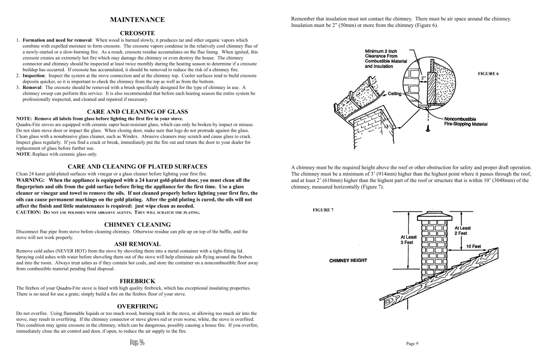 Quadra-Fire 1900 owner manual Maintenance 