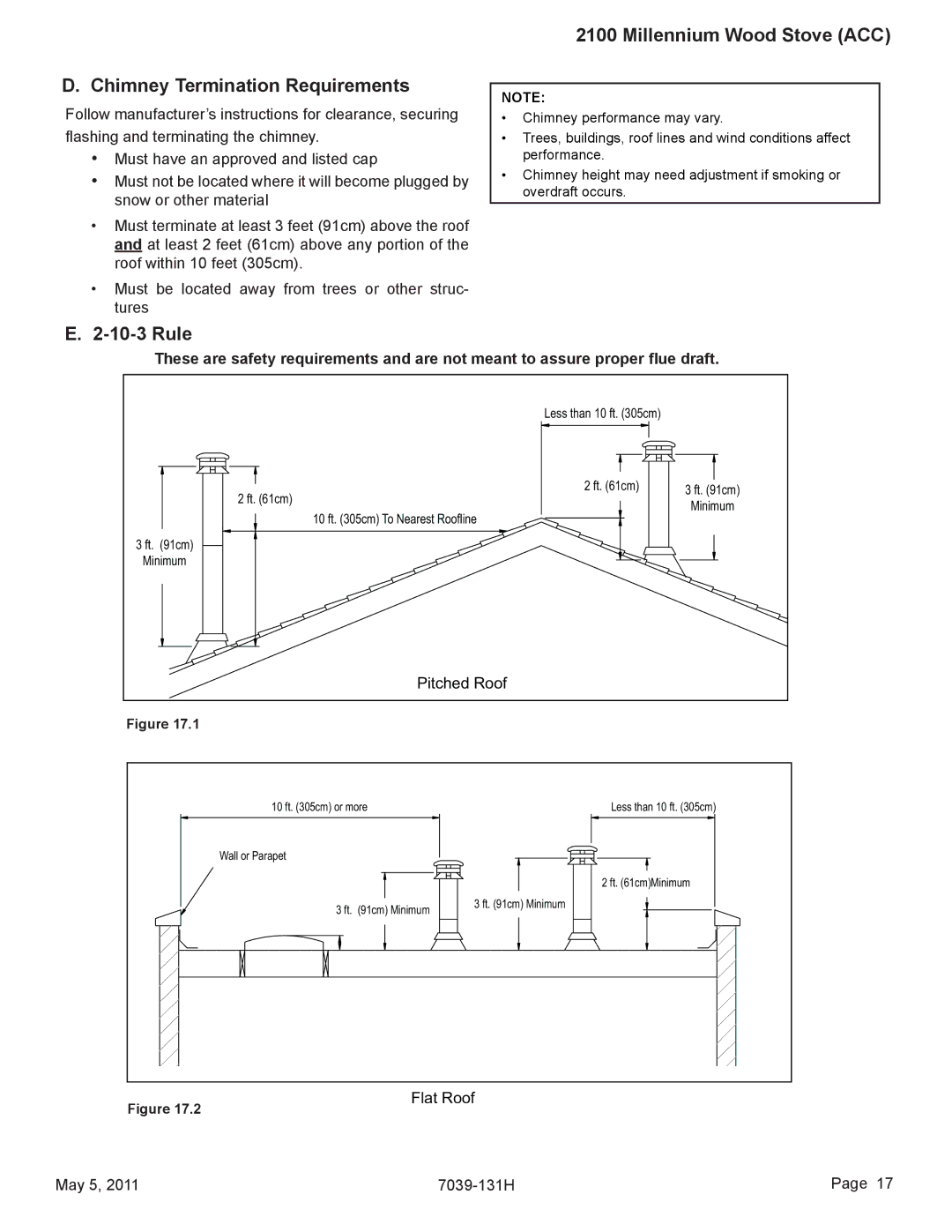 Quadra-Fire 21M-ACC owner manual Millennium Wood Stove ACC Chimney Termination Requirements, Rule, Pitched Roof, Flat Roof 