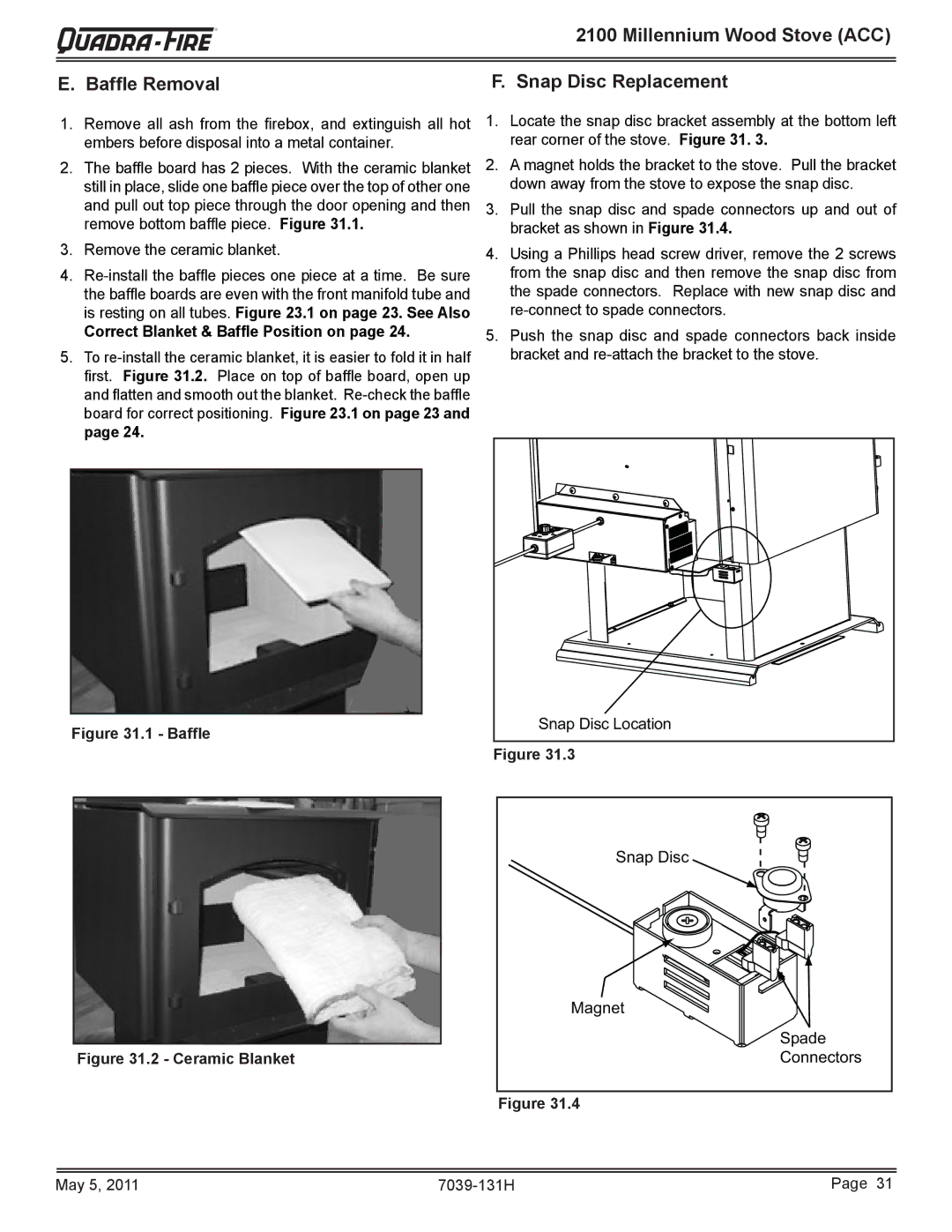 Quadra-Fire 21M-ACC owner manual Correct Blanket & Baffle Position on 