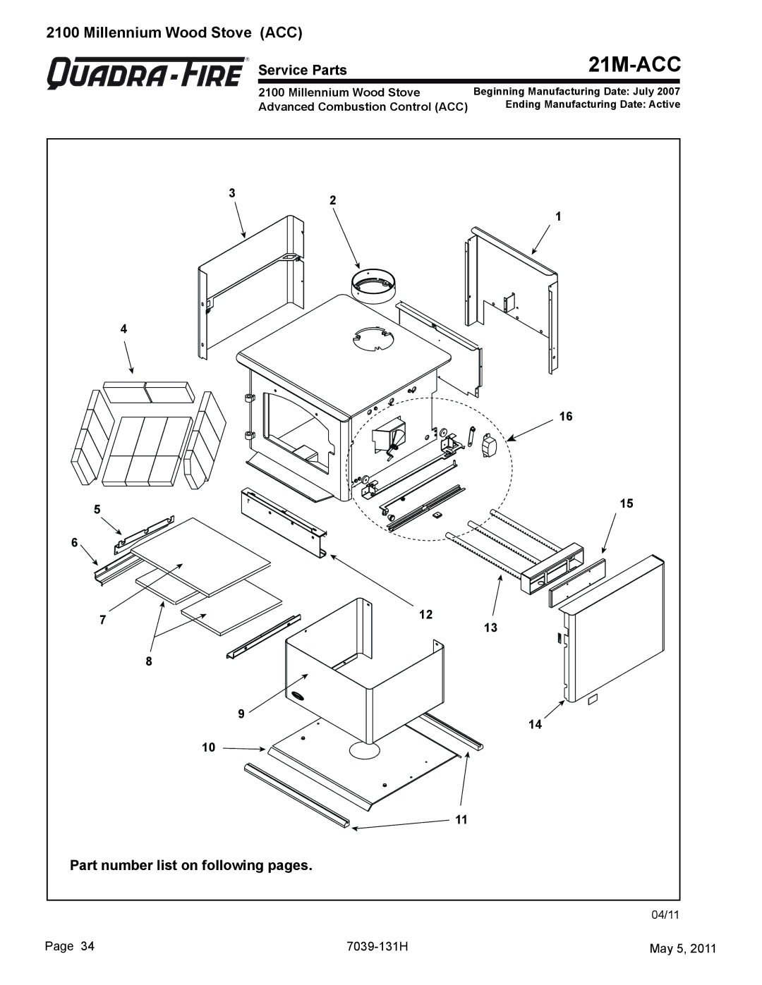 Quadra-Fire 21M-ACC owner manual Millennium Wood Stove 