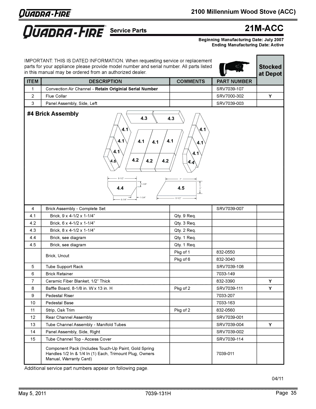 Quadra-Fire 21M-ACC owner manual 