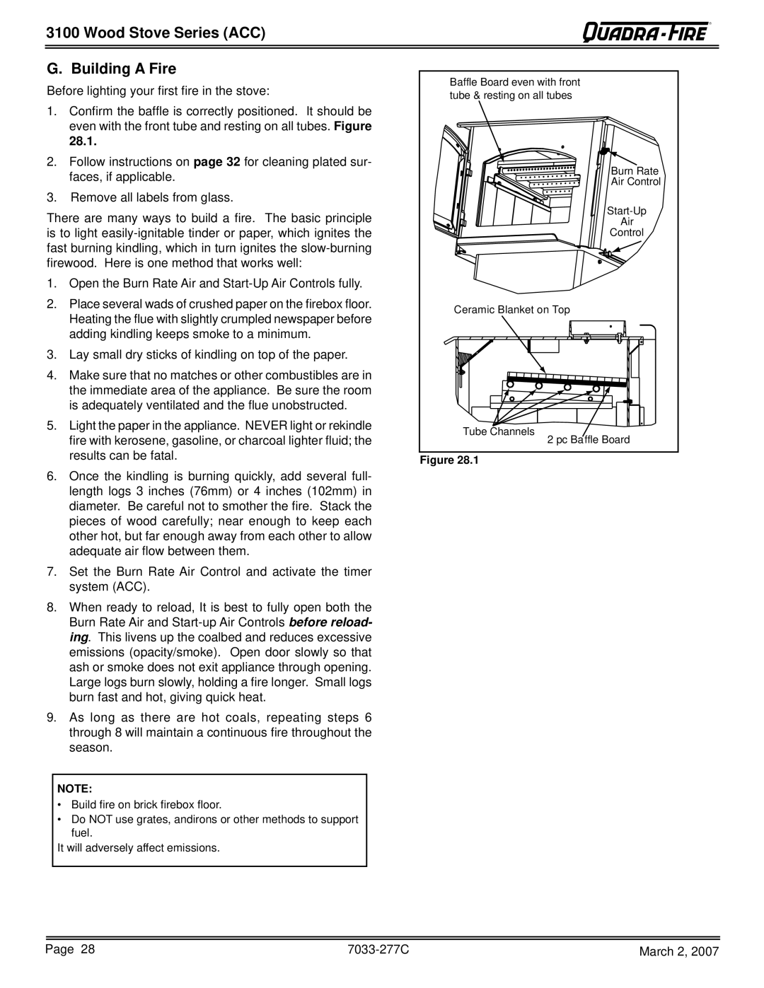 Quadra-Fire 31ST-ACC, 31M-ACC-GT, 31M-ACC-NT, 31M-ACC-MBK owner manual Wood Stove Series ACC Building a Fire 