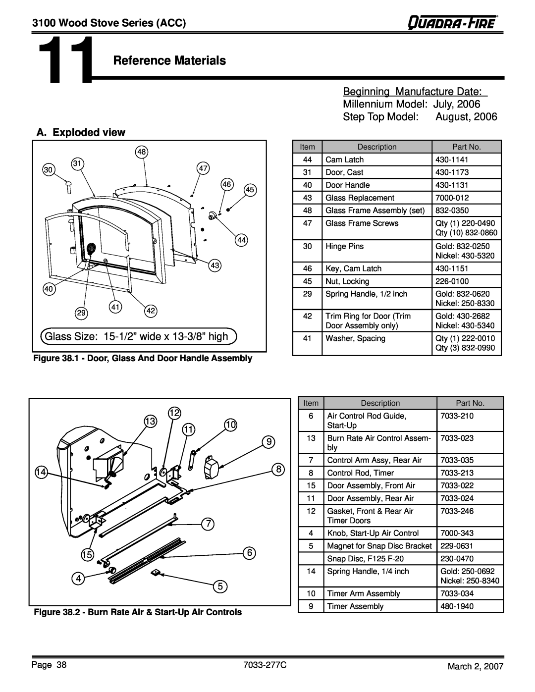 Quadra-Fire 31M-ACC-NT, 31ST-ACC Reference Materials, Wood Stove Series ACC, Beginning Manufacture Date, A. Exploded view 