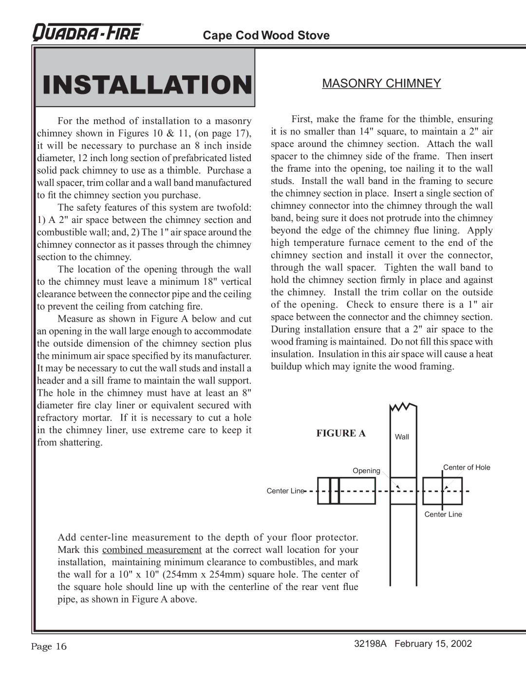 Quadra-Fire 32198A installation instructions Installation 