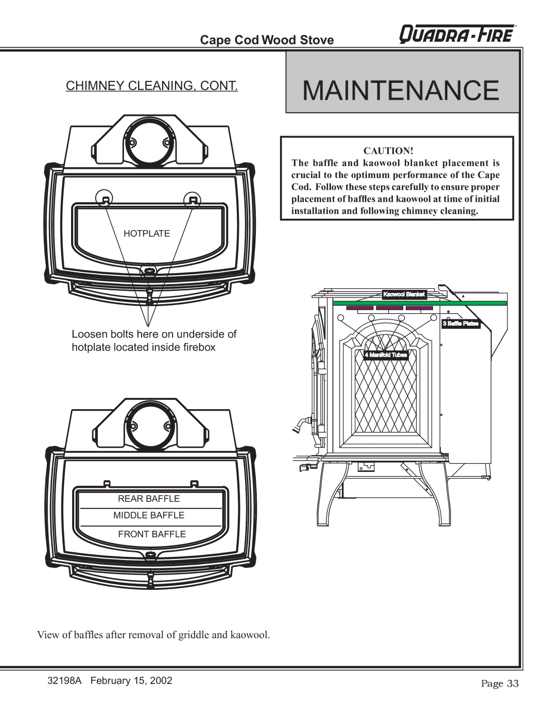 Quadra-Fire 32198A installation instructions Chimney CLEANING 