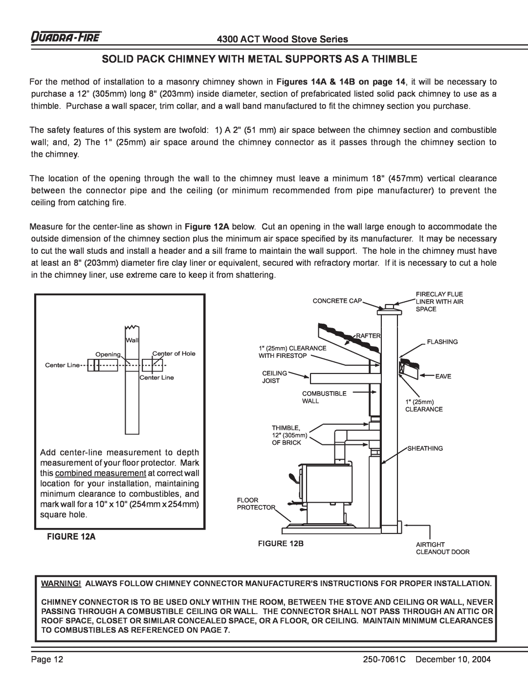 Quadra-Fire 4300 WOOD STOVE SERIES installation instructions ACT Wood Stove Series 
