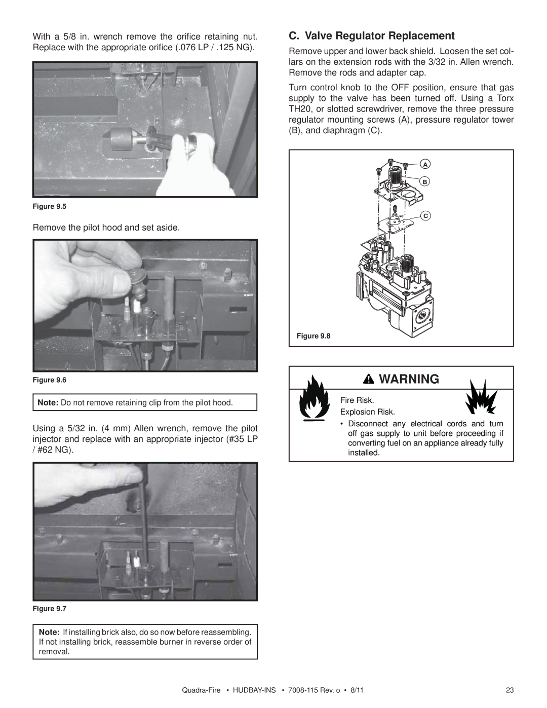 Quadra-Fire 7008-115 owner manual Valve Regulator Replacement 