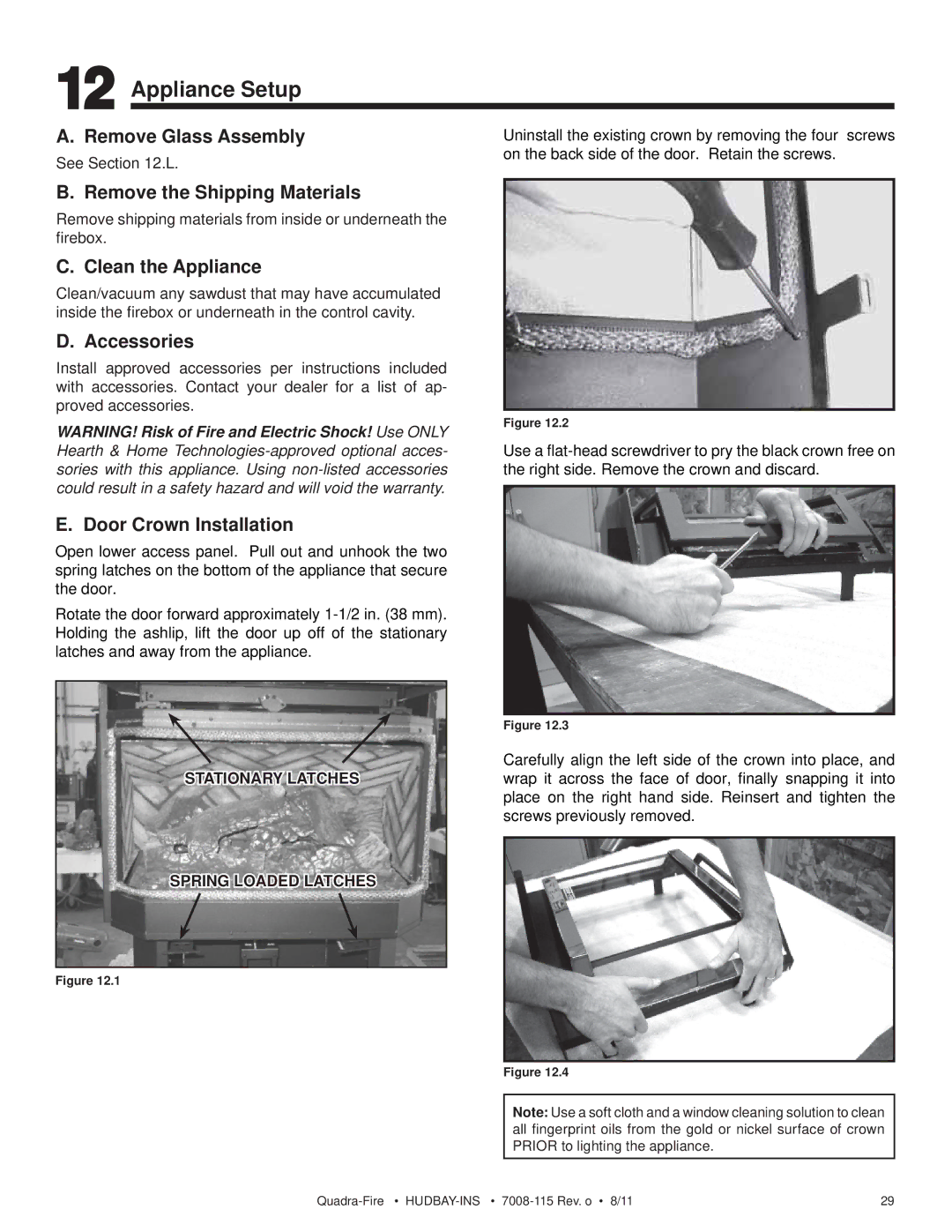 Quadra-Fire 7008-115 owner manual Appliance Setup 