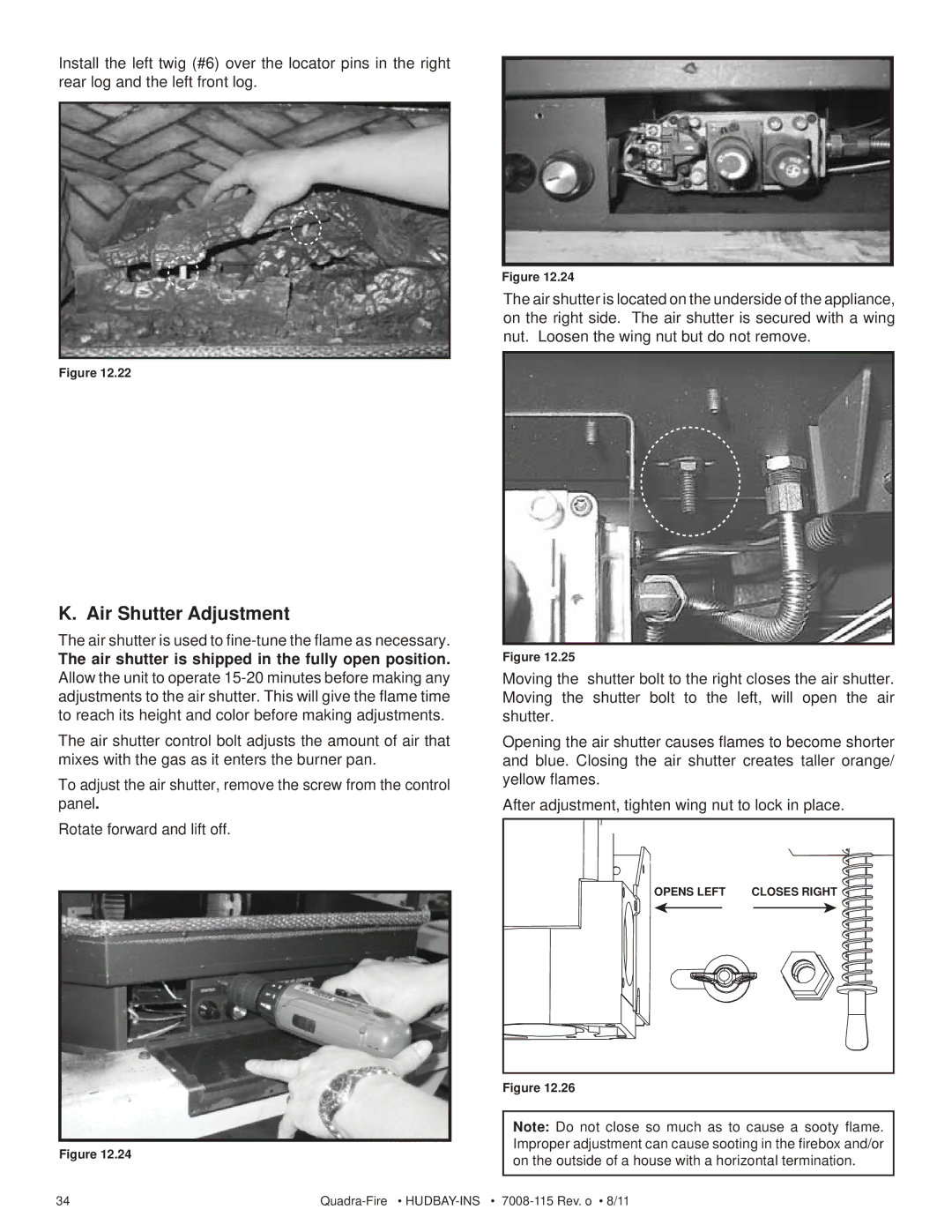 Quadra-Fire 7008-115 owner manual Air Shutter Adjustment, Air shutter is used to fine-tune the flame as necessary 