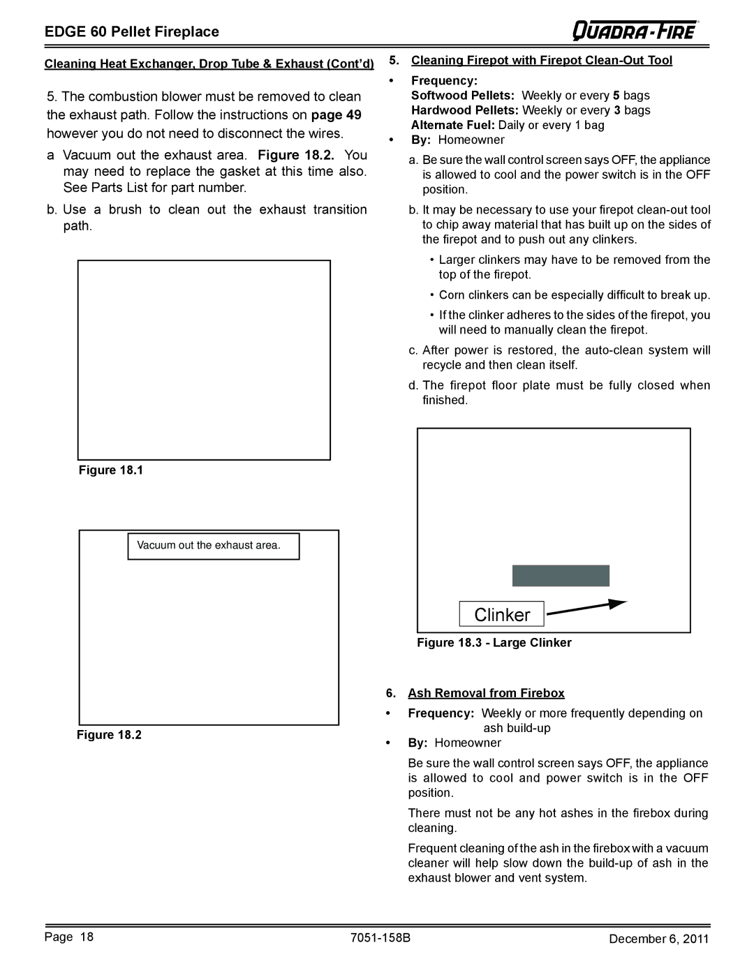 Quadra-Fire 7051-158B owner manual Clinker 