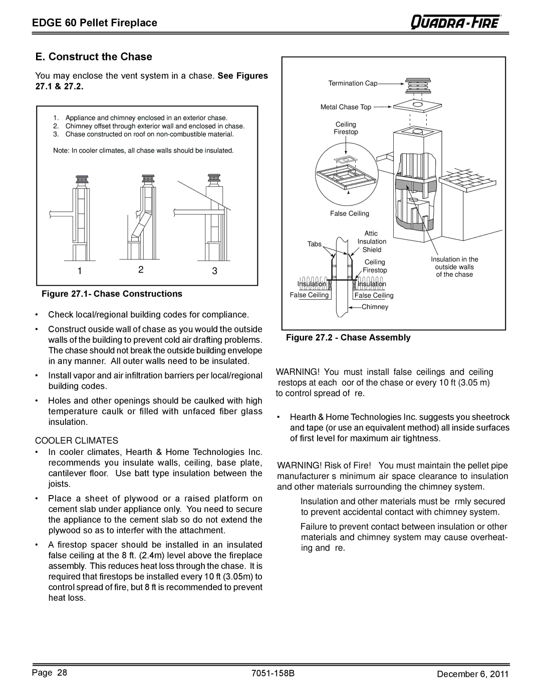 Quadra-Fire 7051-158B owner manual Edge 60 Pellet Fireplace Construct the Chase, 27.1 