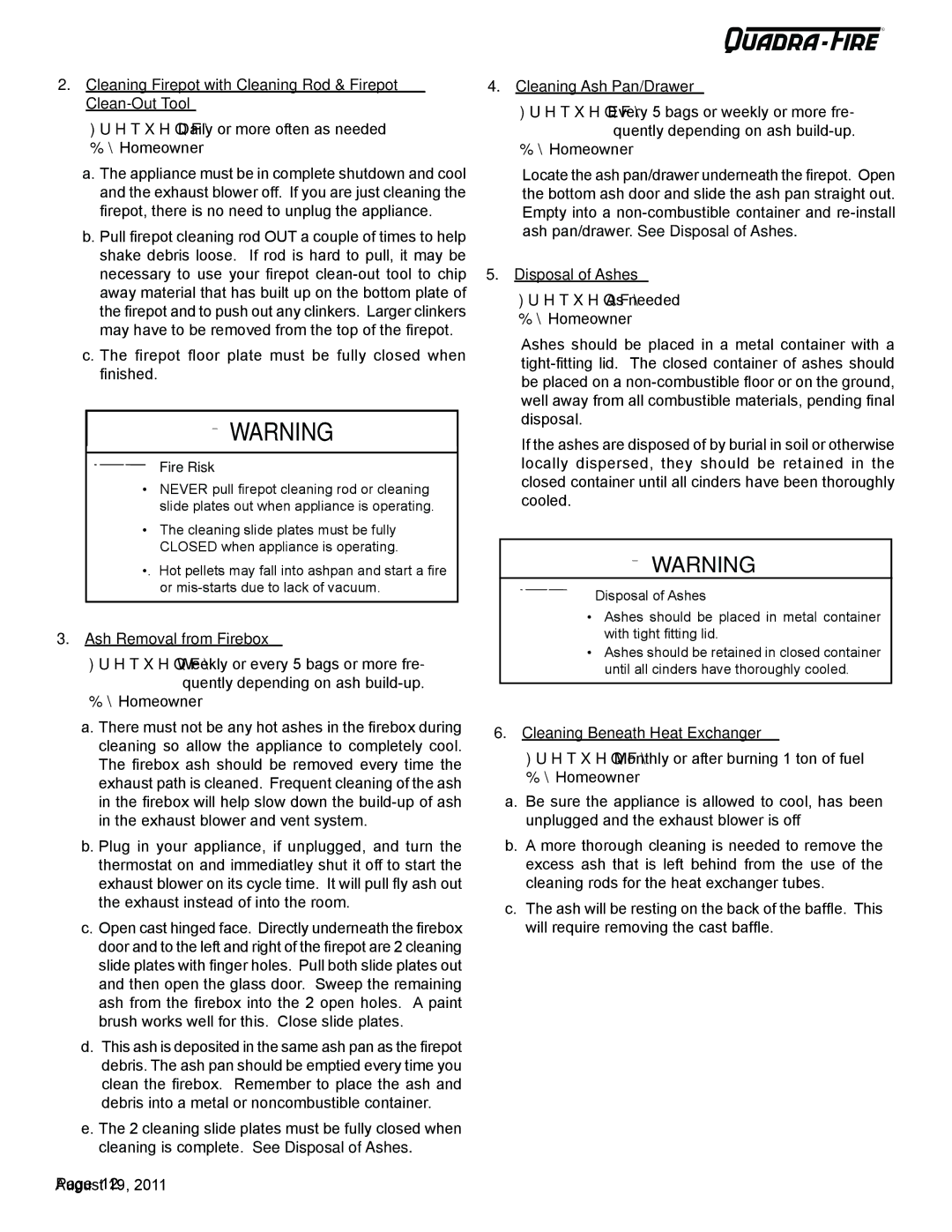 Quadra-Fire 7068-112 owner manual Cleaning Firepot with Cleaning Rod & Firepot Clean-Out Tool, Ash Removal from Firebox 