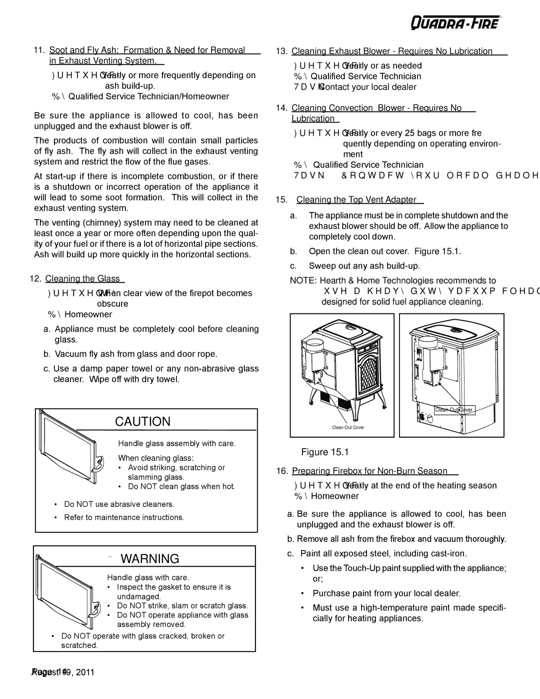 Quadra-Fire 7068-112 Task Contact your local dealer Cleaning the Top Vent Adapter, Preparing Firebox for Non-Burn Season 