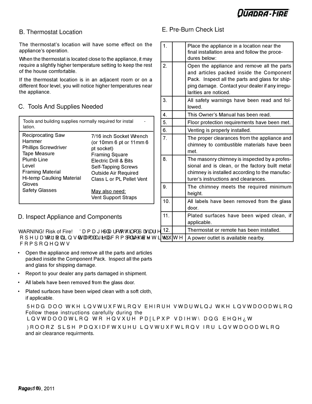 Quadra-Fire 7068-112 owner manual Castile & Santa Fe CE Pellet Stove Thermostat Location, Tools And Supplies Needed 