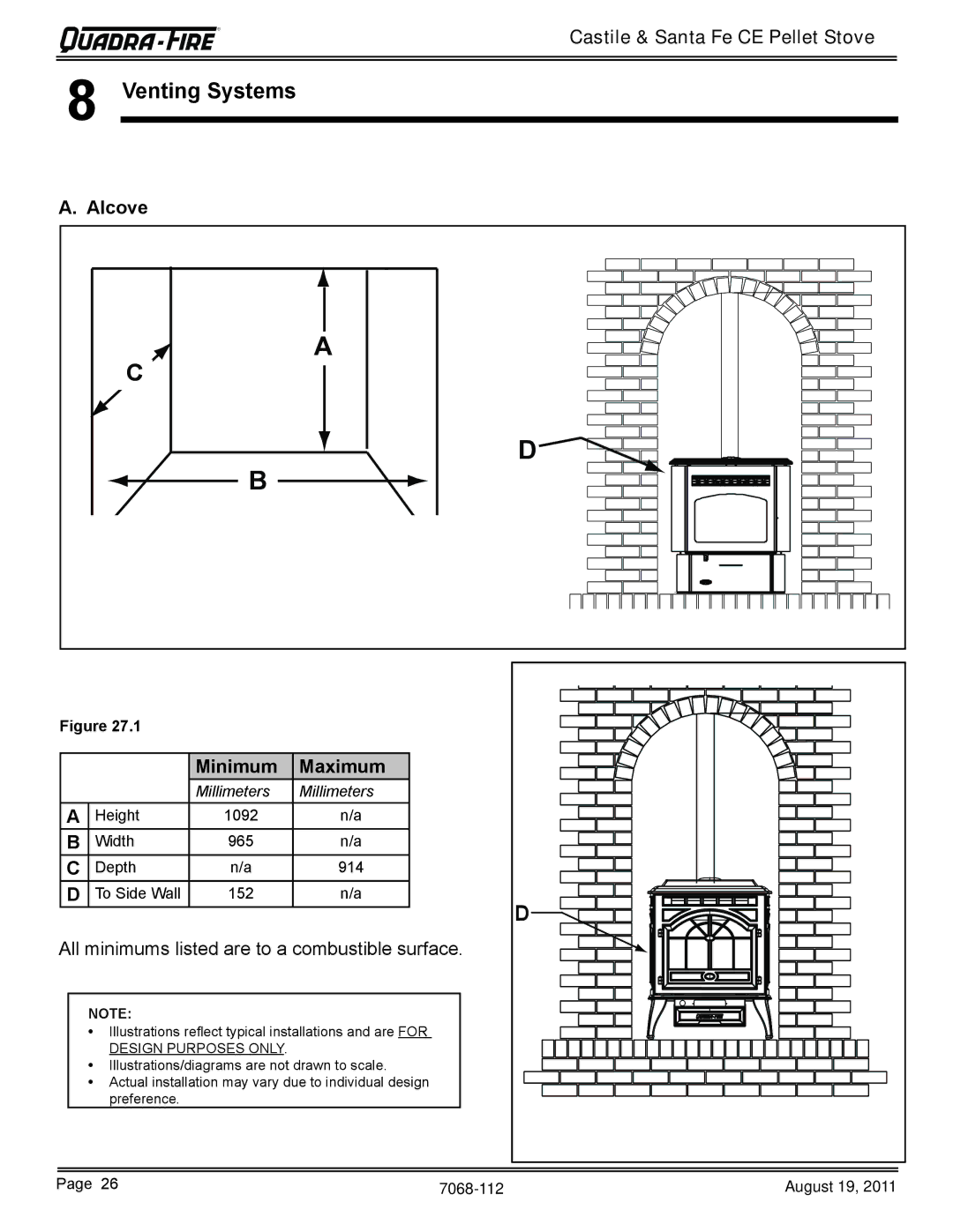 Quadra-Fire 7068-112 owner manual Venting Systems, Alcove 