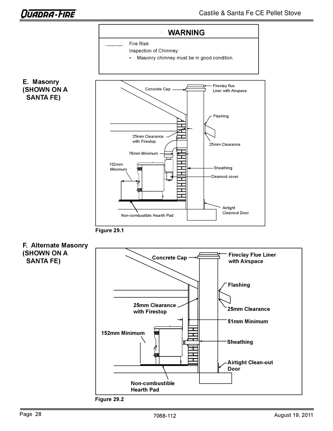 Quadra-Fire 7068-112 owner manual Alternate Masonry, Concrete Cap, With Airspace, Flashing 