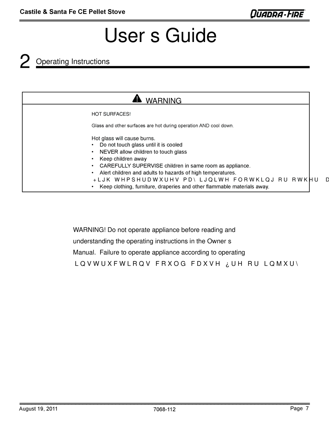 Quadra-Fire 7068-112 owner manual User’s Guide, Operating Instructions 