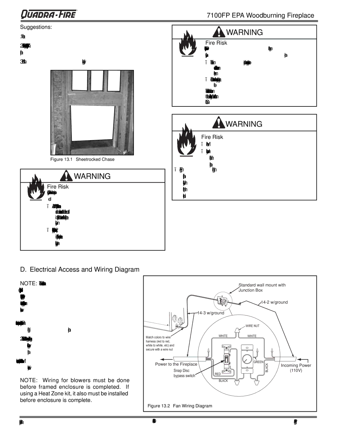 Quadra-Fire 7100FP-BK-B, 7100FP-NL-B, 7100FP-GD-B warranty Electrical Access and Wiring Diagram, Suggestions 