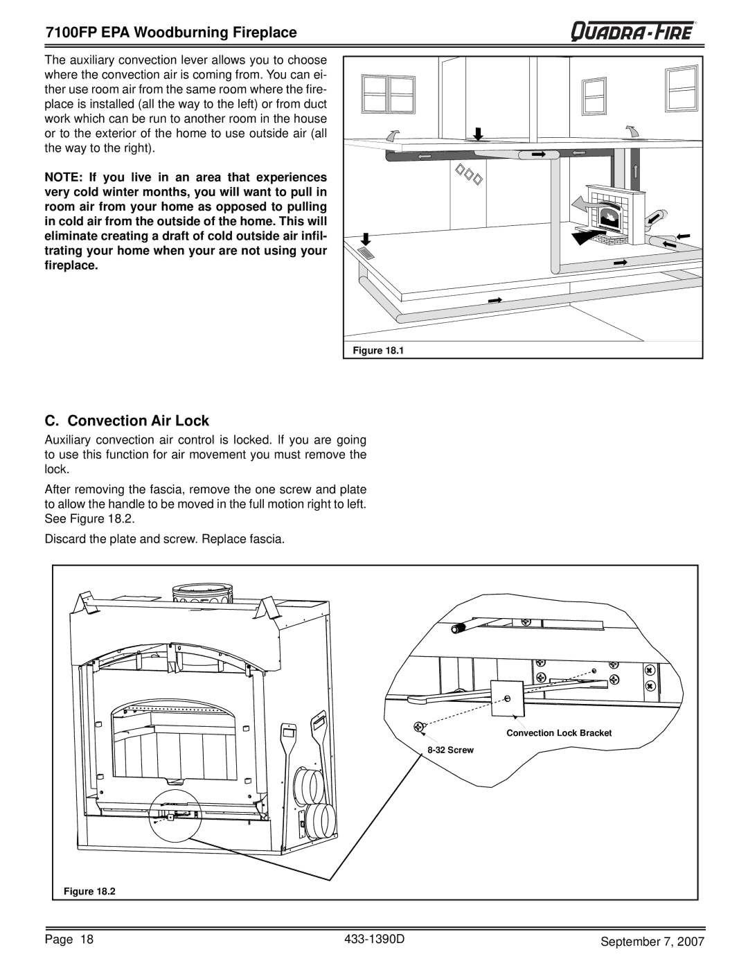 Quadra-Fire 7100FP-NL-B, 7100FP-BK-B, 7100FP-GD-B warranty Convection Air Lock 