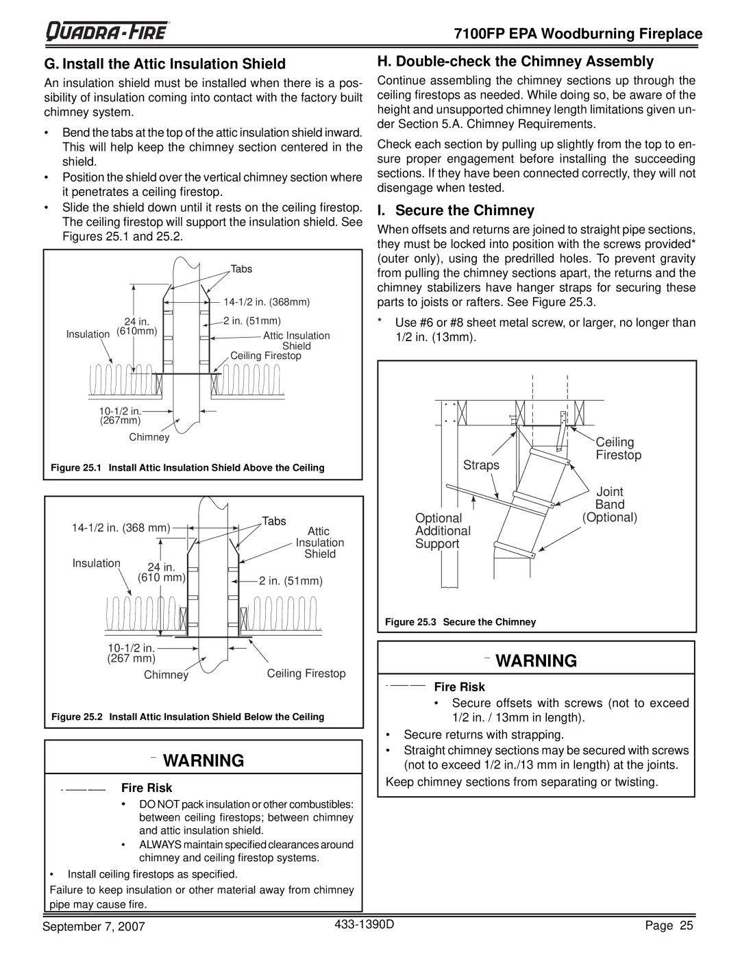 Quadra-Fire 7100FP-BK-B, 7100FP-NL-B, 7100FP-GD-B warranty Double-check the Chimney Assembly, Secure the Chimney 