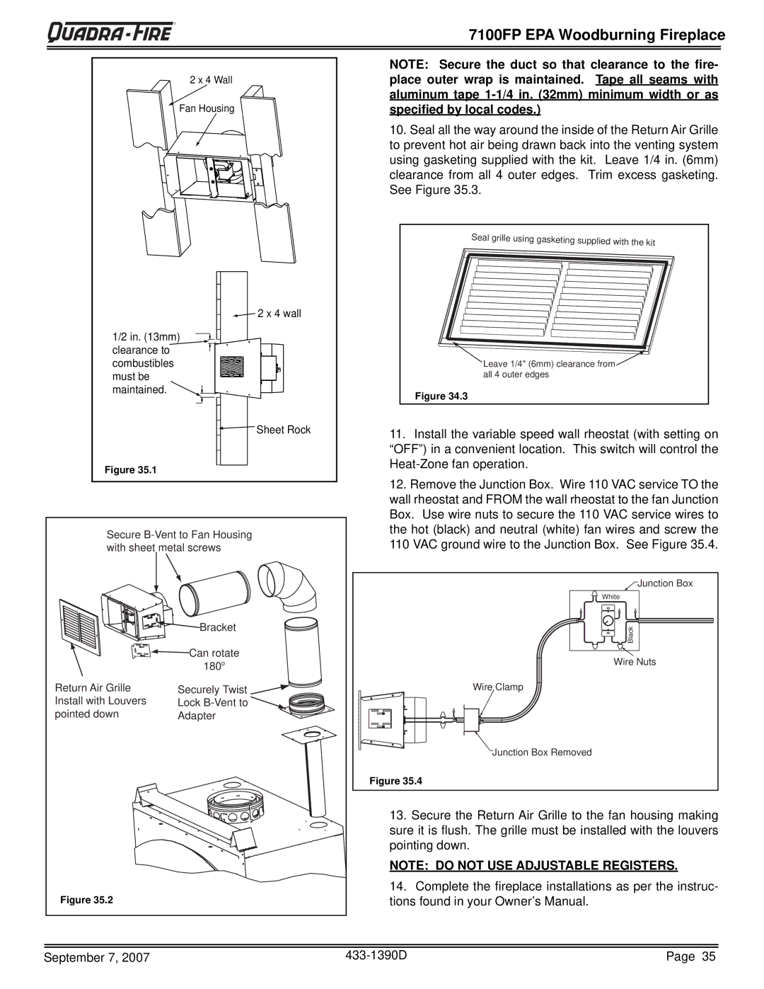 Quadra-Fire 7100FP-GD-B, 7100FP-NL-B, 7100FP-BK-B warranty Bracket 