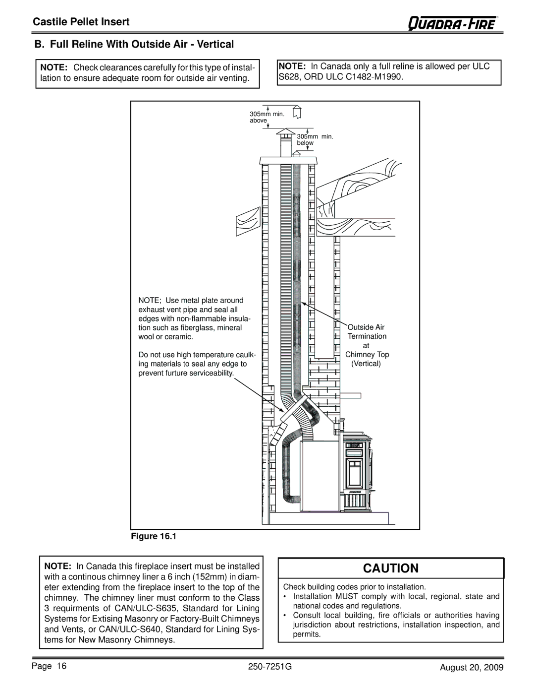 Quadra-Fire 810-03201, CASTINS-CSB, 810-02901, CASTINS-CWL Castile Pellet Insert Full Reline With Outside Air Vertical 