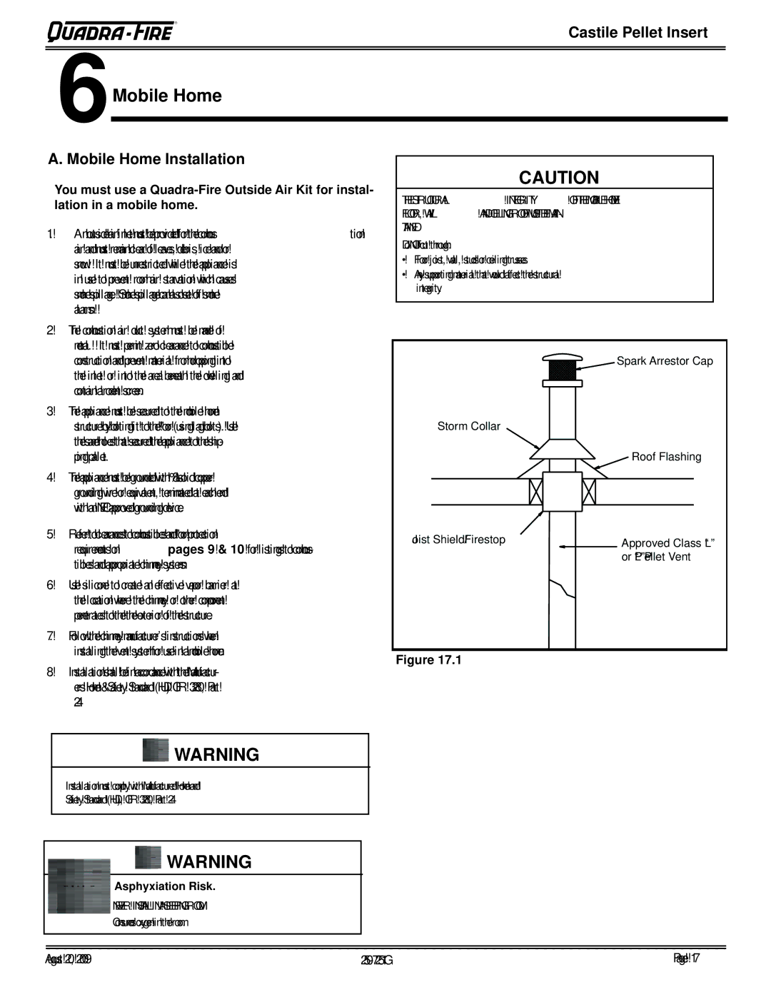 Quadra-Fire CASTINS-CSB, 810-03201, 810-02901, CASTINS-CWL owner manual 6Mobile Home, Mobile Home Installation 