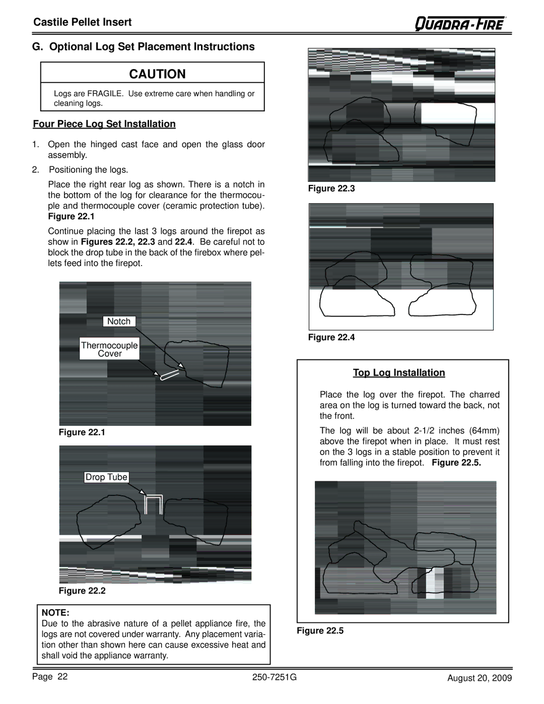 Quadra-Fire 810-02901, 810-03201, CASTINS-CSB, CASTINS-CWL owner manual Four Piece Log Set Installation 