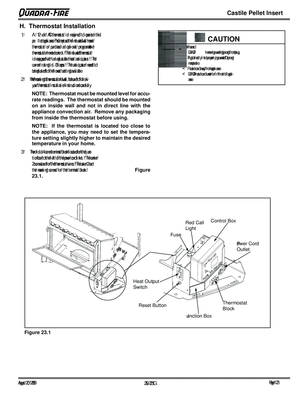 Quadra-Fire CASTINS-CWL, 810-03201, CASTINS-CSB, 810-02901 owner manual Castile Pellet Insert Thermostat Installation 