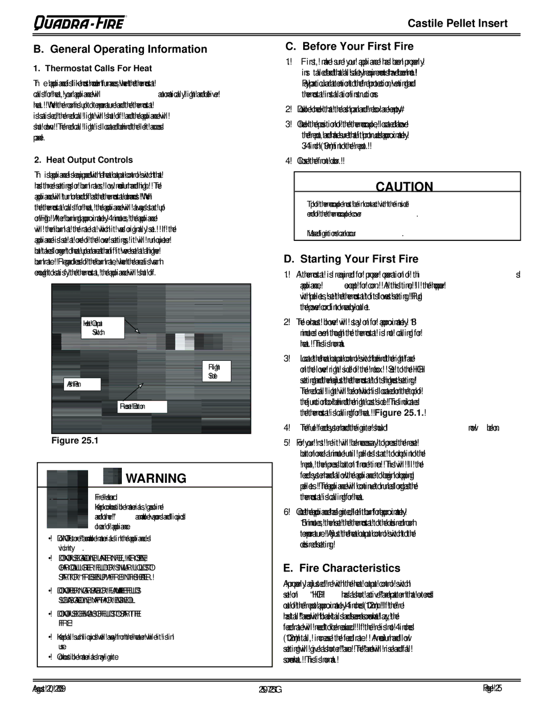 Quadra-Fire CASTINS-CSB Castile Pellet Insert General Operating Information, Before Your First Fire, Fire Characteristics 