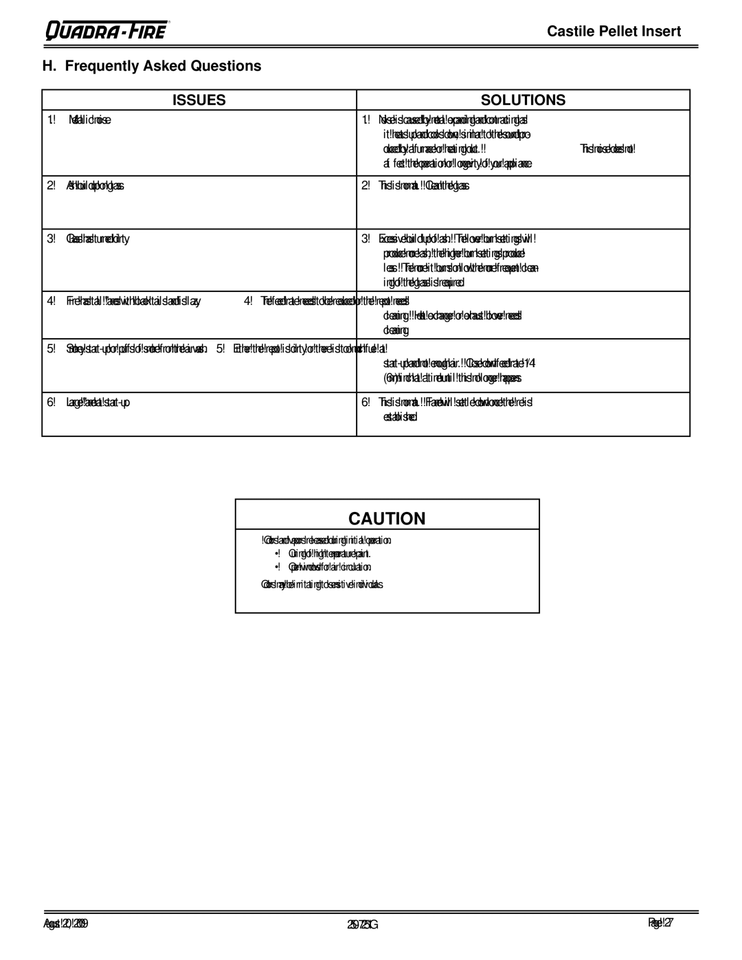 Quadra-Fire CASTINS-CWL, 810-03201, CASTINS-CSB, 810-02901 owner manual Frequently Asked Questions, Issues Solutions 