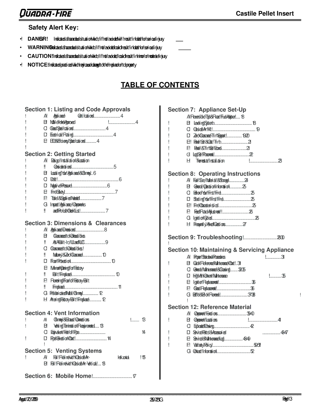 Quadra-Fire CASTINS-CWL, 810-03201, CASTINS-CSB, 810-02901 owner manual Table of Contents 