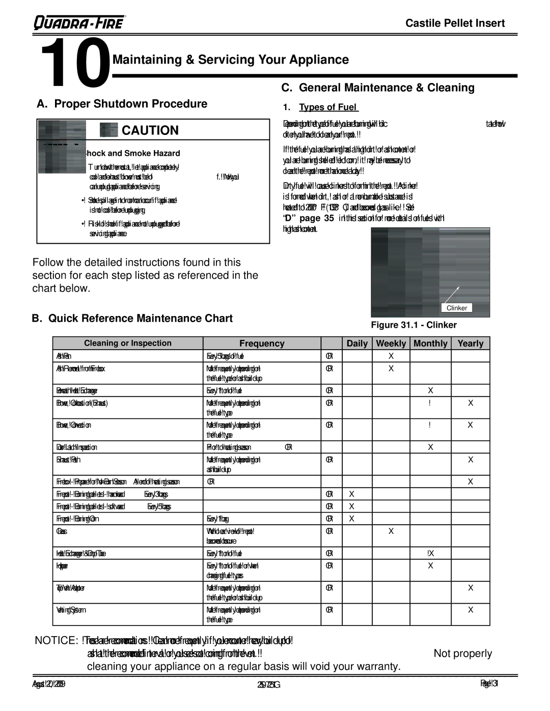 Quadra-Fire CASTINS-CWL 10Maintaining & Servicing Your Appliance, Quick Reference Maintenance Chart, Types of Fuel 