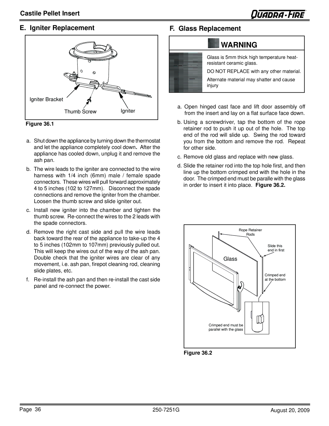 Quadra-Fire 810-03201, CASTINS-CSB, 810-02901, CASTINS-CWL owner manual Igniter Replacement 