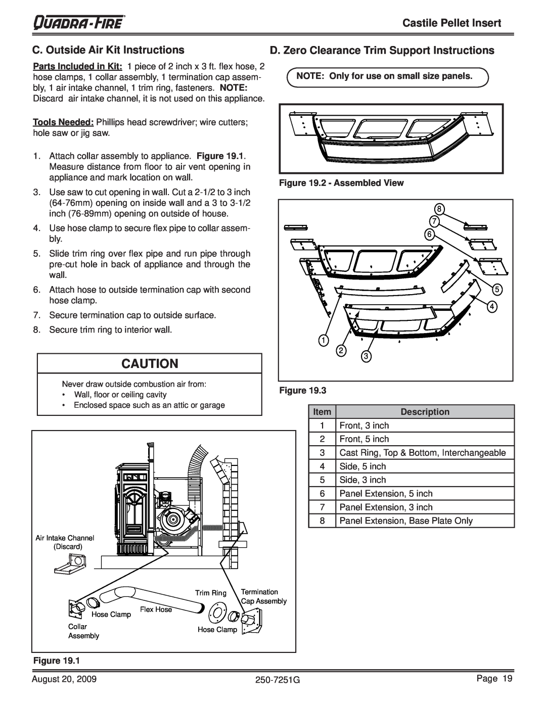 Quadra-Fire CASTINS-CWL C. Outside Air Kit Instructions, D. Zero Clearance Trim Support Instructions, 2 - Assembled View 