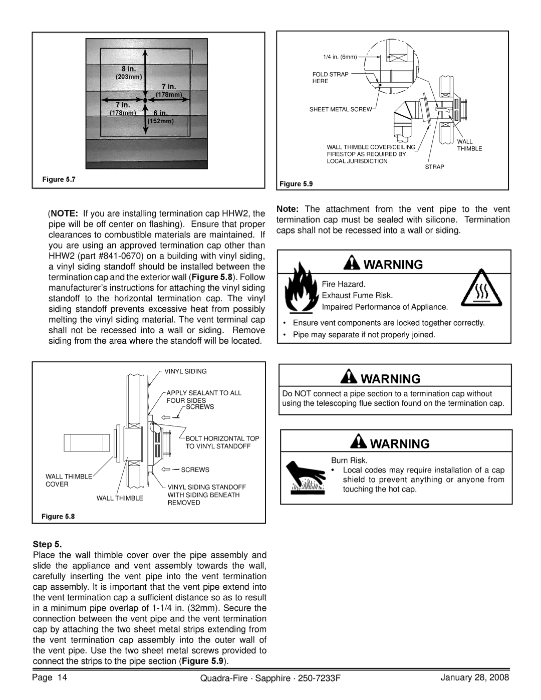 Quadra-Fire 839-1440, 839-1460, SAPPH-D-CWL, 839-1390, SAPPH-D-CSB owner manual 203mm 178mm 152mm 