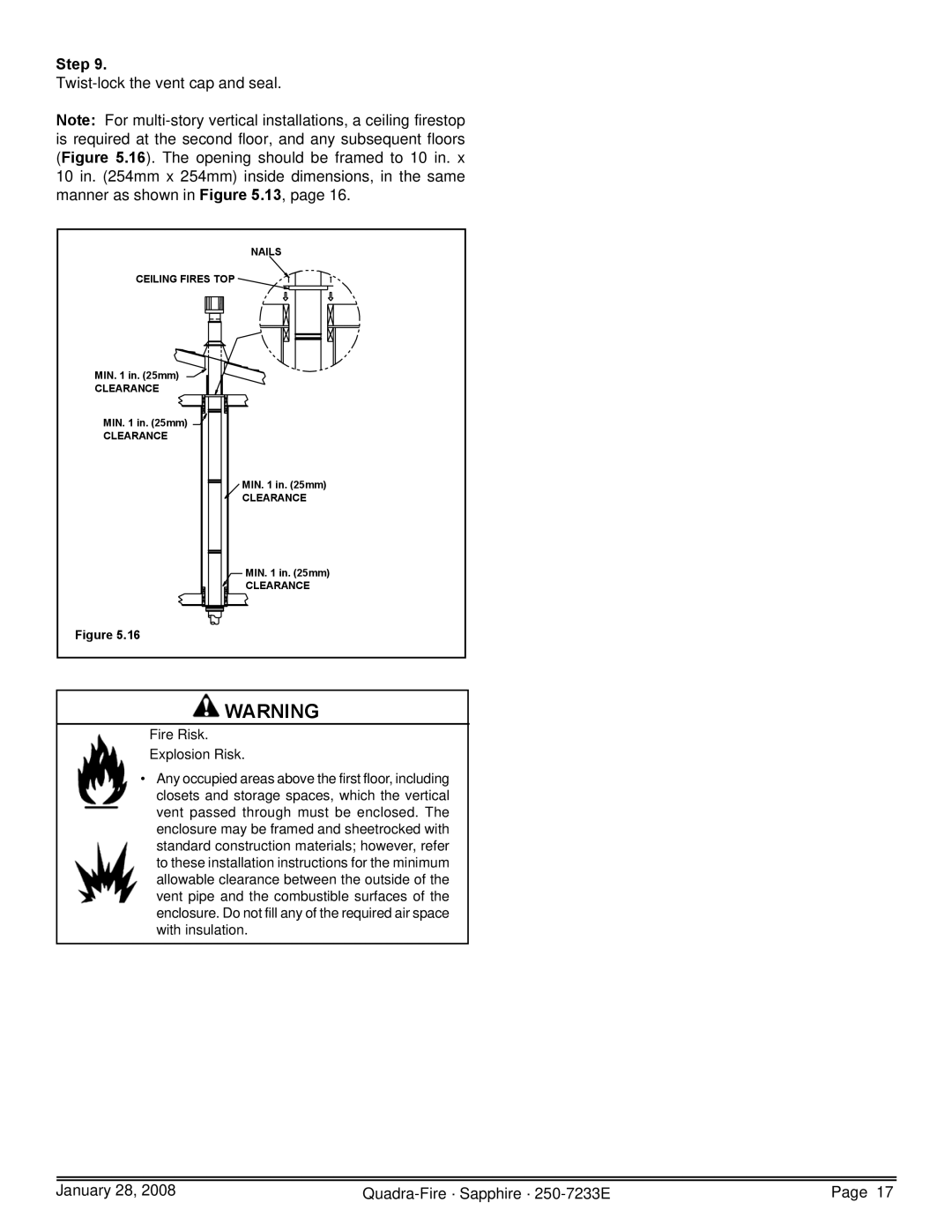 Quadra-Fire 839-1390, 839-1460, SAPPH-D-CWL, SAPPH-D-CSB, 839-1440 owner manual Twist-lock the vent cap and seal 