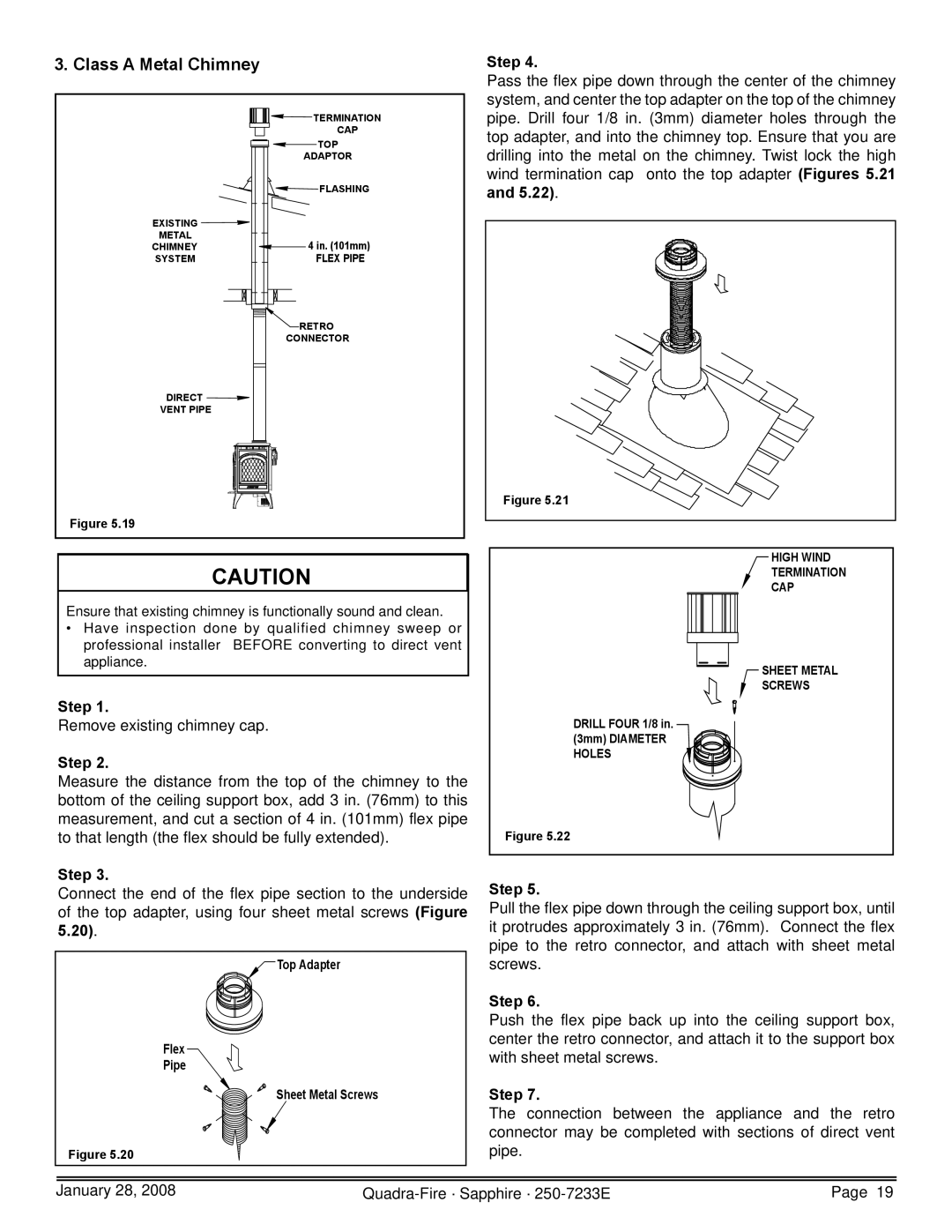 Quadra-Fire 839-1440, 839-1460, SAPPH-D-CWL, 839-1390, SAPPH-D-CSB owner manual Class a Metal Chimney 