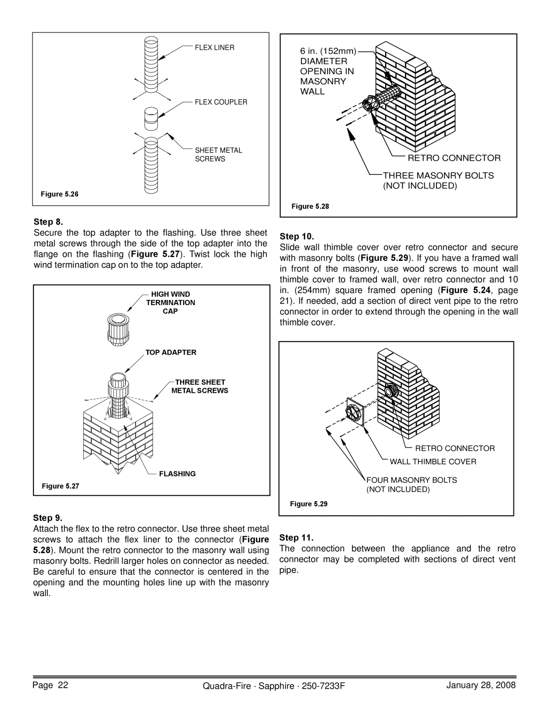 Quadra-Fire 839-1390, 839-1460, SAPPH-D-CWL, SAPPH-D-CSB, 839-1440 owner manual Flex Liner Flex Coupler Sheet Metal Screws 